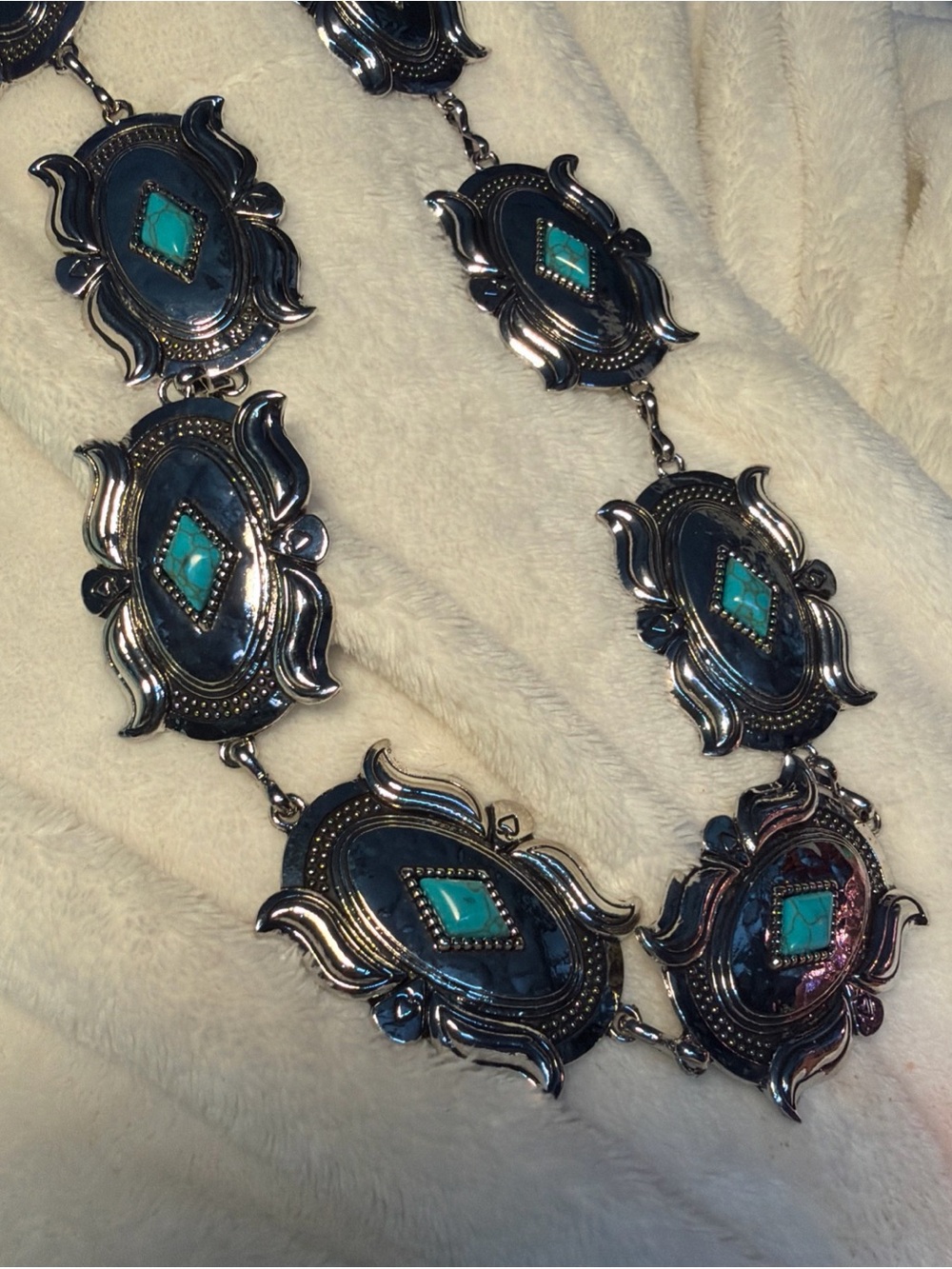 Turquoise Accent Silver-Tone Concho women’s belt OS  - Women